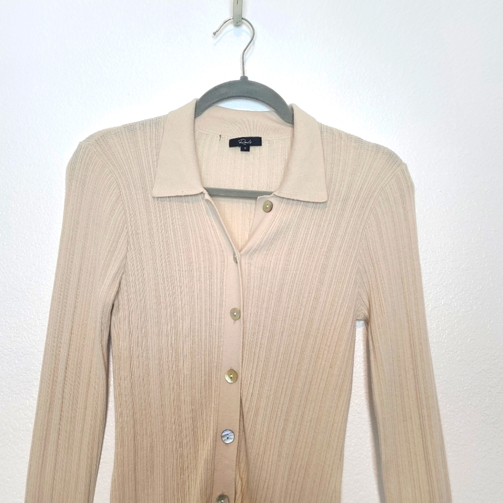 RAILS Aurora Ribbed Cotton Silk Blend Cardigan Top in Canvas - Picture 4 of 10